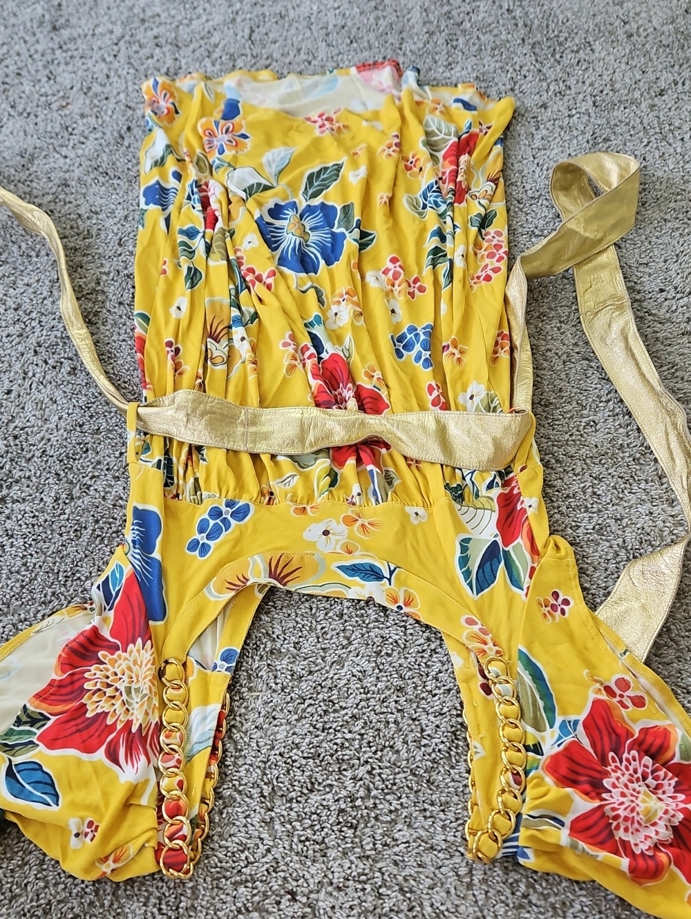 Dolce & Gabbana Yellow Floral Dress with Gold Belt 40/S - Picture 11 of 11